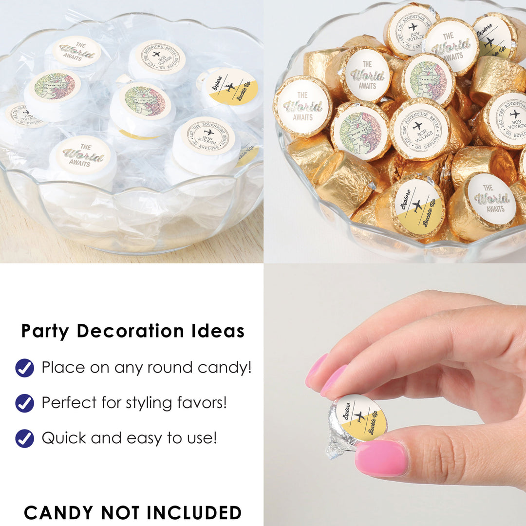 World Awaits - Travel Themed Party Small Round Candy Stickers - Party Favor Labels - 324 Count