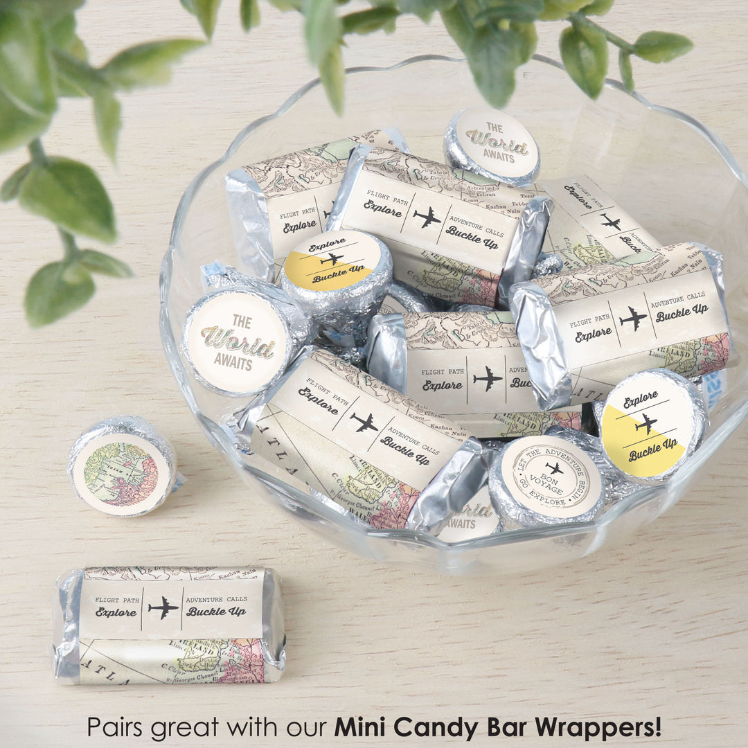 World Awaits - Travel Themed Party Small Round Candy Stickers - Party Favor Labels - 324 Count
