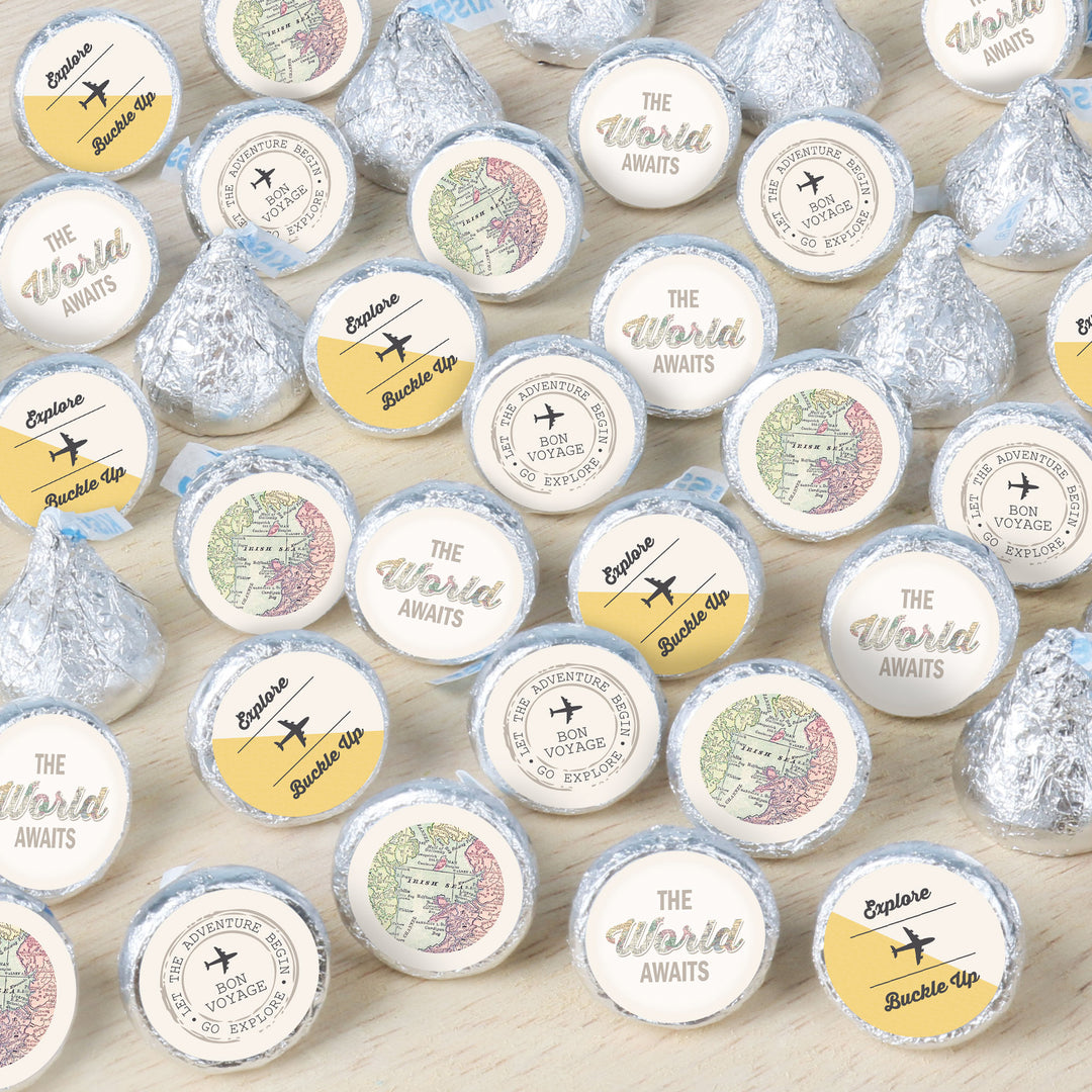 World Awaits - Travel Themed Party Small Round Candy Stickers - Party Favor Labels - 324 Count