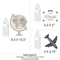 World Awaits - Travel Themed Party Centerpiece Sticks - Table Toppers - Set of 15