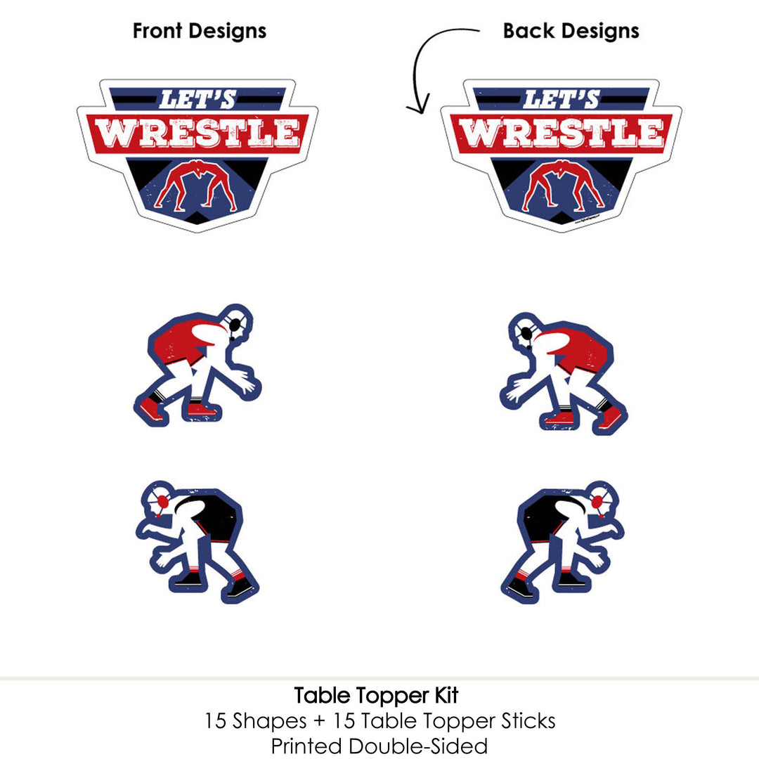 Own The Mat - Wrestling - Birthday Party or Wrestler Party Centerpiece Sticks - Table Toppers - Set of 15