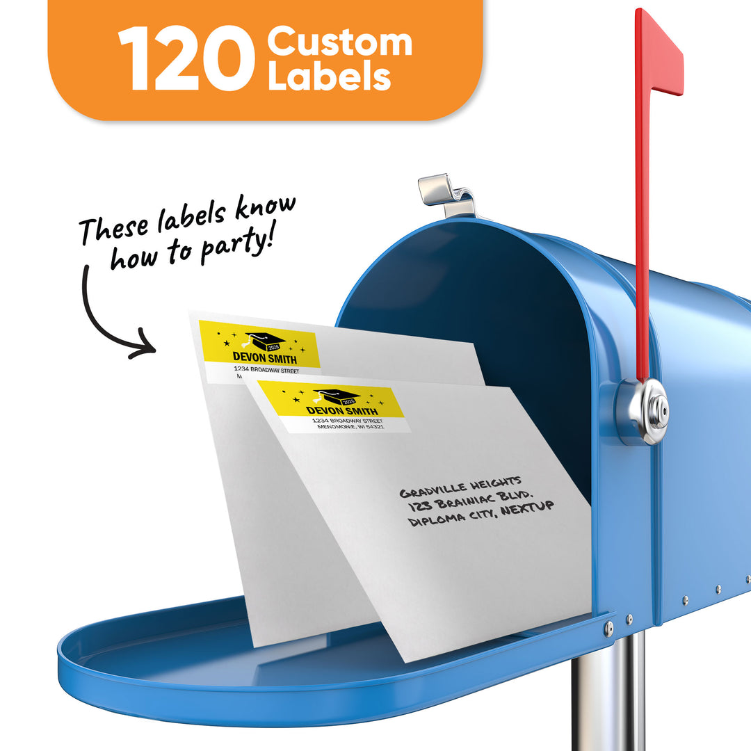 Custom Text Yellow Graduation Return Address Labels - 120 Ct