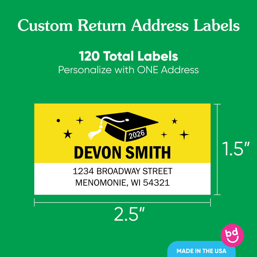 Custom Text Yellow Graduation Return Address Labels - 120 Ct