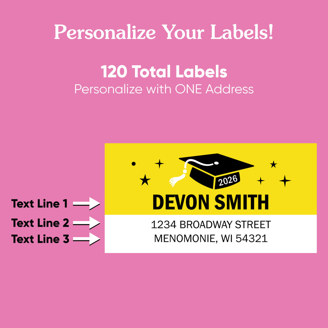 Custom Text Yellow Graduation Return Address Labels - 120 Ct