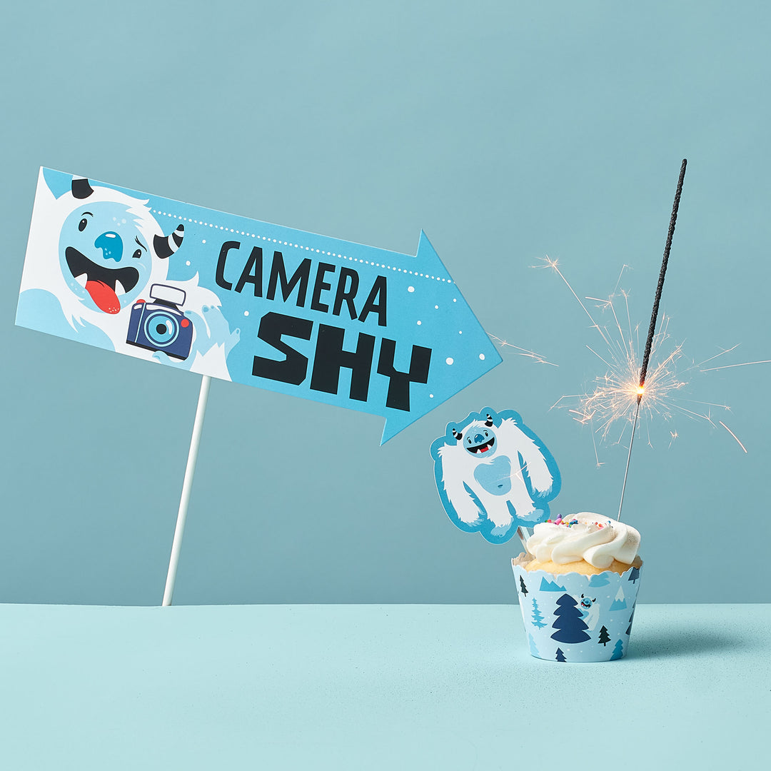 Yeti to Party - Dessert Cupcake Toppers - Abominable Snowman Party or Birthday Party Clear Treat Picks - Set of 24