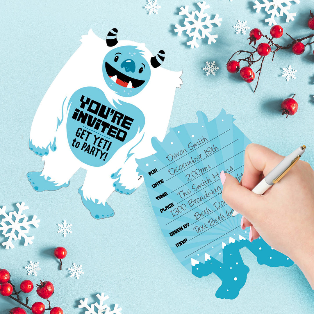 Yeti to Party - Shaped Fill-In Invitations - Abominable Snowman Party or Birthday Party Invitation Cards with Envelopes - Set of 12