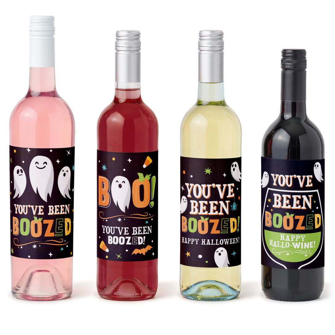 You've Been Boozed - Ghost Halloween Party Decorations for Women and Men - Wine Bottle Label Stickers - Set of 4