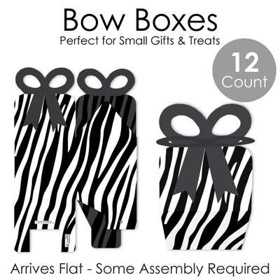 Zebra Print - Square Favor Gift Boxes - Safari Party Bow Boxes - Set of 12