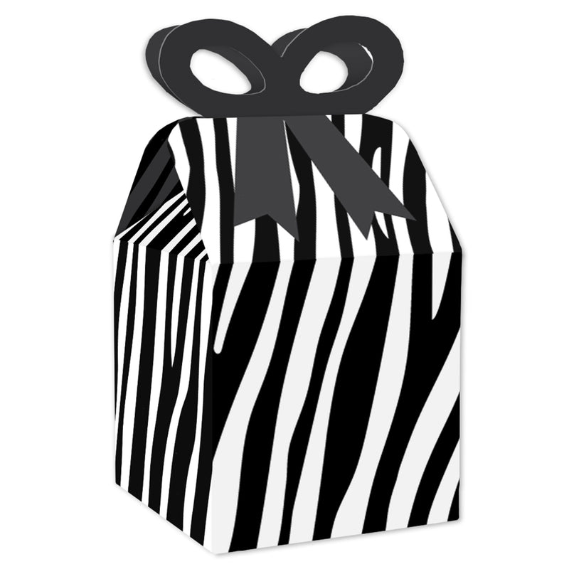 Zebra Print - Square Favor Gift Boxes - Safari Party Bow Boxes - Set of 12