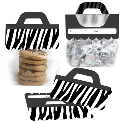 Zebra Print - DIY Safari Party Clear Goodie Favor Bag Labels - Candy Bags with Toppers - Set of 24