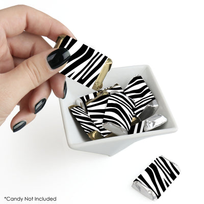 Zebra Print - Mini Candy Bar Wrapper Stickers - Safari Party Small Favors - 40 Count