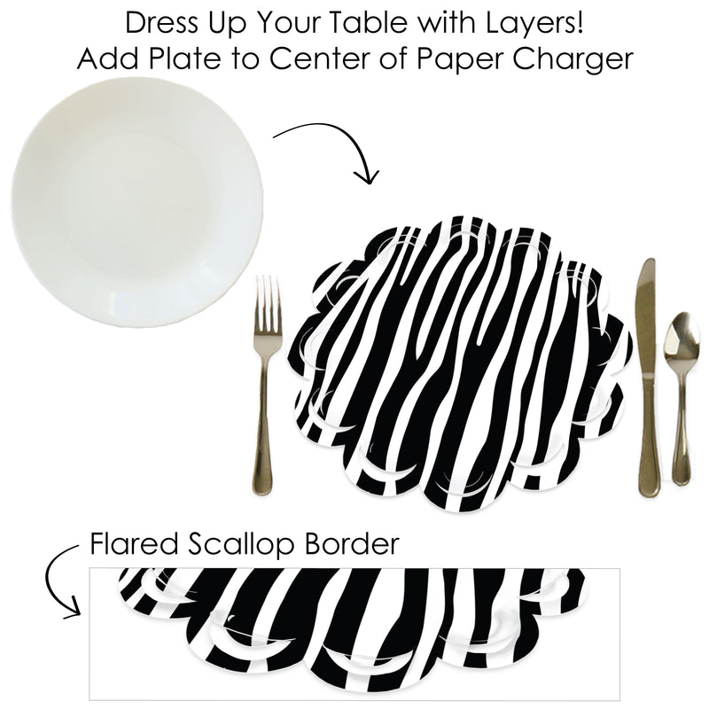 Zebra Print - Safari Party Round Table Decorations - Paper Chargers - Place Setting For 12