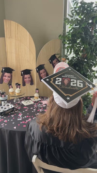 Custom Photo Black & Gold Grad Cap Cover