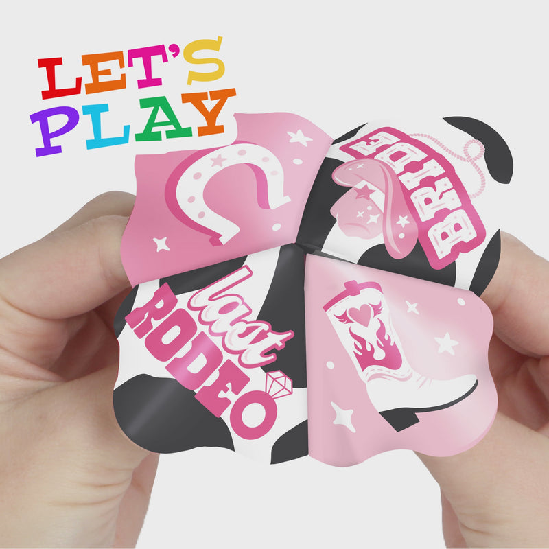 Last Rodeo - Pink Cowgirl Bachelorette Party Cootie Catcher Game - Truth or Dare Fortune Tellers - Set of 12