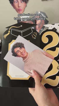 Black & Gold Graduation Photo Centerpieces - 8 Ct