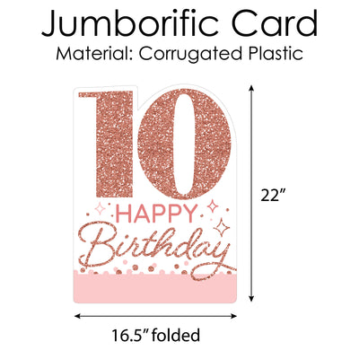 10th Pink Rose Gold Birthday - Happy Birthday Giant Greeting Card - Big Shaped Jumborific Card - 16.5 x 22 inches