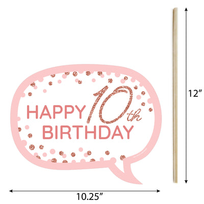 10th Pink Rose Gold Birthday - Happy Birthday Party Photo Booth Props Kit - 10 Piece