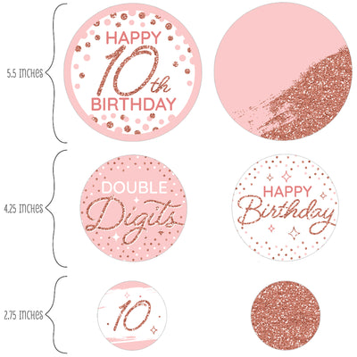 10th Pink Rose Gold Birthday - Happy Birthday Party Giant Circle Confetti - Party Decorations - Large Confetti 27 Count