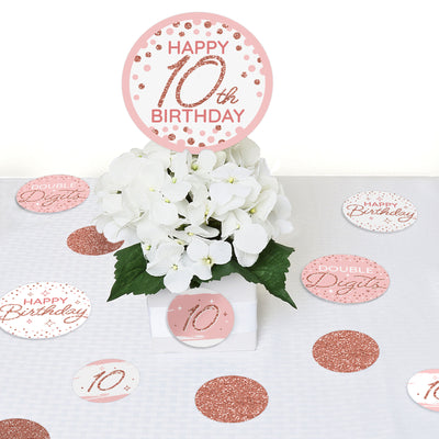 10th Pink Rose Gold Birthday - Happy Birthday Party Giant Circle Confetti - Party Decorations - Large Confetti 27 Count