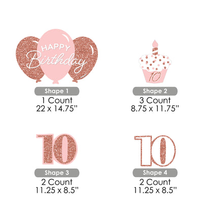 10th Pink Rose Gold Birthday - Yard Sign and Outdoor Lawn Decorations - Happy Birthday Party Yard Signs - Set of 8