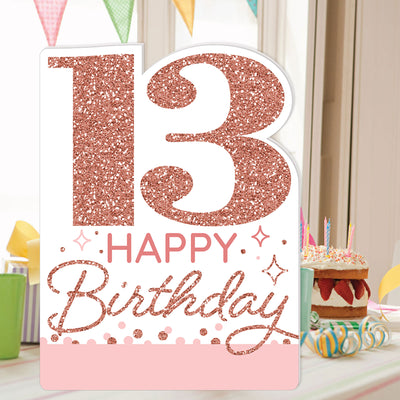 13th Pink Rose Gold Birthday - Happy Birthday Giant Greeting Card - Big Shaped Jumborific Card - 16.5 x 22 inches