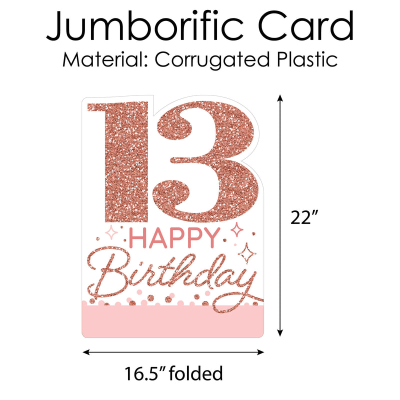 13th Pink Rose Gold Birthday - Happy Birthday Giant Greeting Card - Big Shaped Jumborific Card - 16.5 x 22 inches