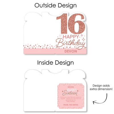 16th Pink Rose Gold Birthday - Happy Birthday Giant Greeting Card - Personalized Big Shaped Jumborific Card - 16.5 x 22 inches