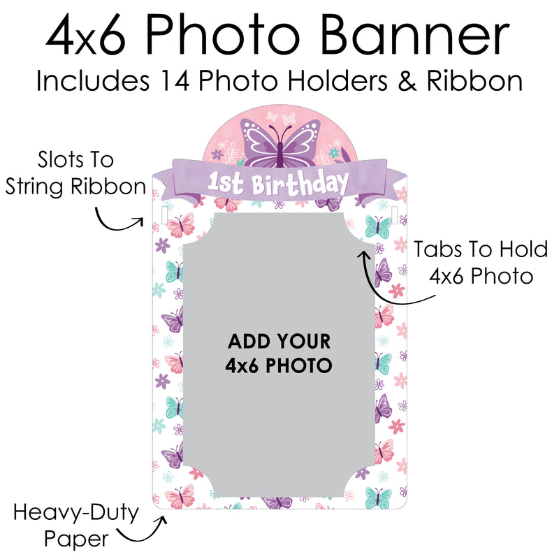 1st Birthday Beautiful Butterfly - DIY Floral First Birthday Party Decor - 1-12 Monthly Picture Display - Photo Banner