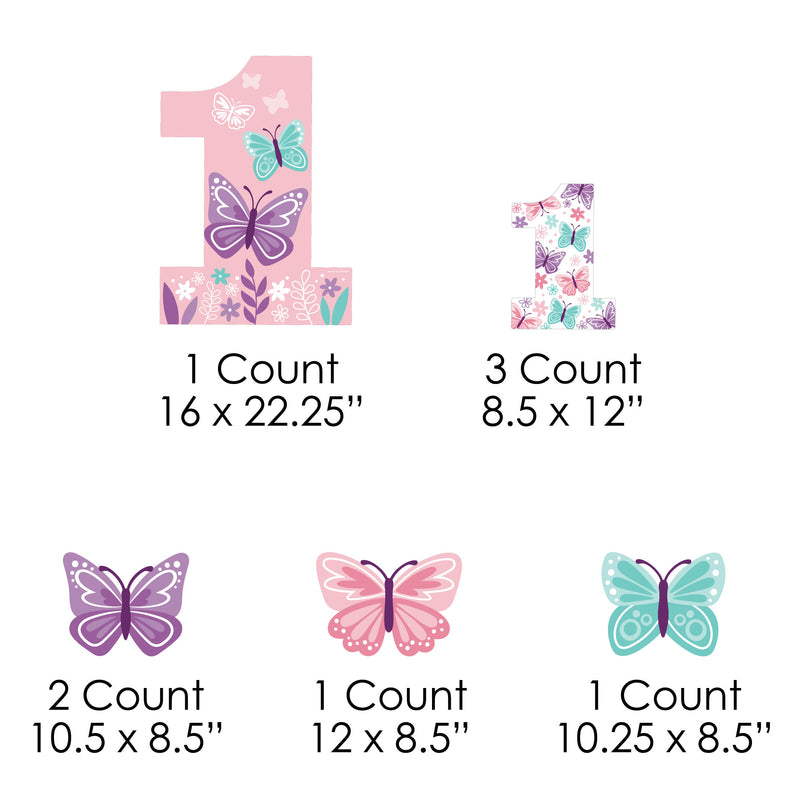 1st Birthday Beautiful Butterfly - Yard Sign and Outdoor Lawn Decorations - Floral First Birthday Party Yard Signs - Set of 8
