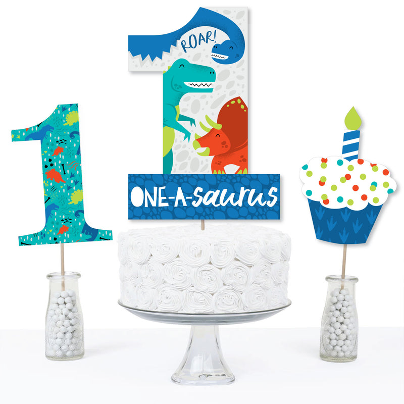 1st Birthday Roar Dinosaur - ONEasaurus Dino First Birthday Party Centerpiece Sticks - Table Toppers - Set of 15