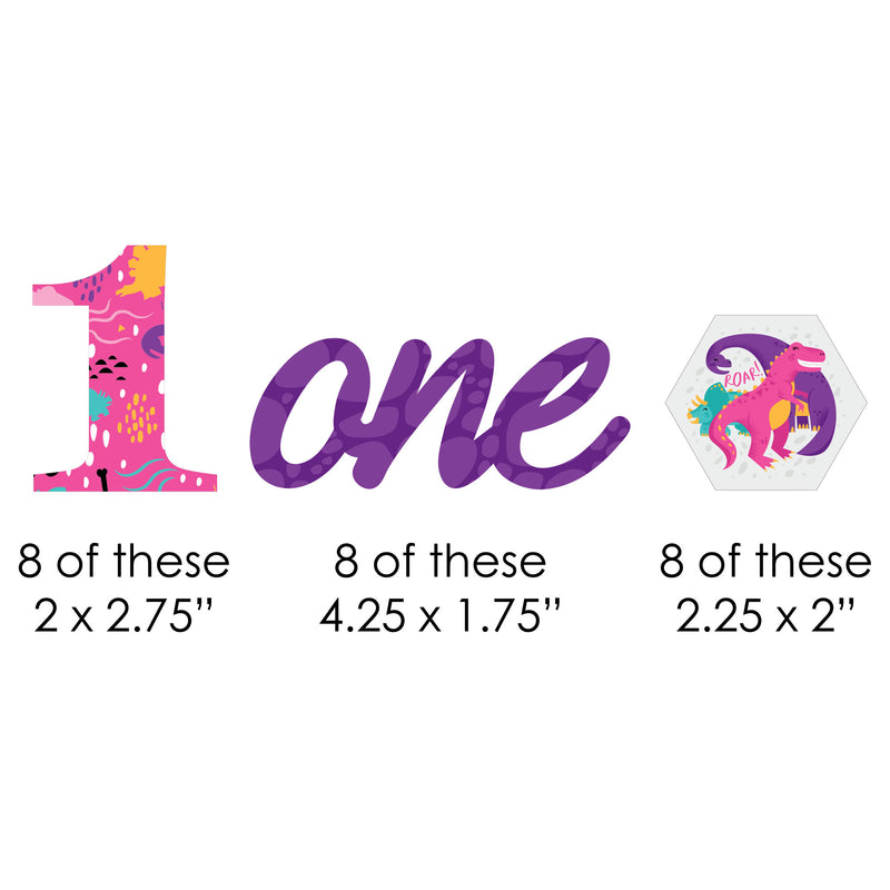 1st Birthday Roar Dinosaur Girl - DIY Shaped ONEasaurus Dino First Birthday Party Cut-Outs - 24 Count