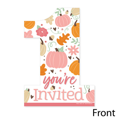 1st Birthday Girl Little Pumpkin - Shaped Fill-In Invitations - Fall First Birthday Party Invitation Cards with Envelopes - Set of 12