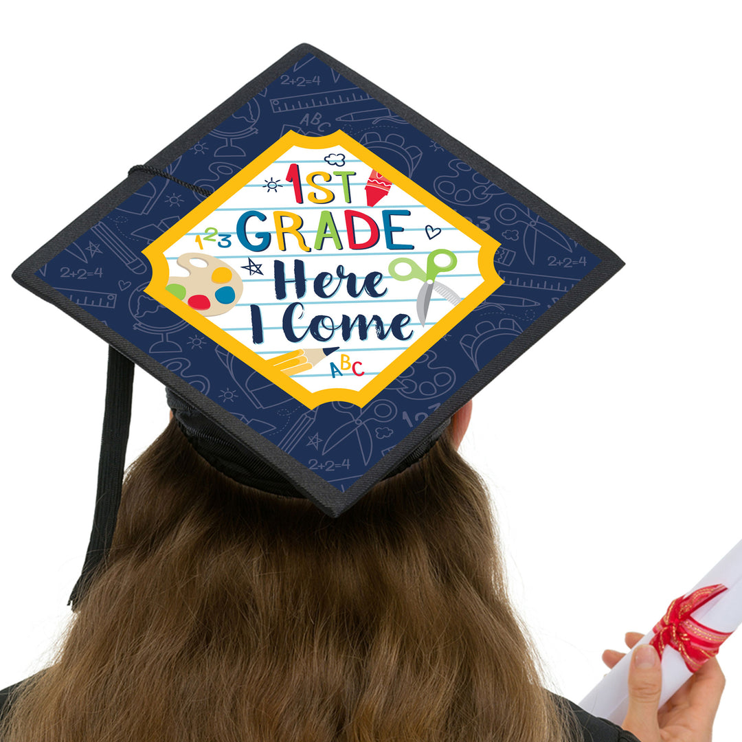 1st Grade Here I Come - Kids Kindergarten Graduation Cap Decorations Kit - Grad Cap Cover