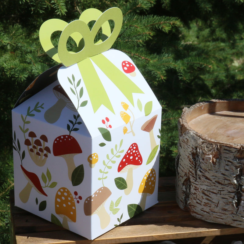 Wild Mushrooms - Square Favor Gift Boxes - Red Toadstool Party Bow Boxes - Set of 12