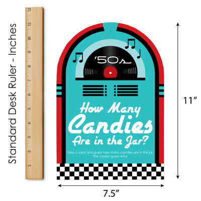 50's Sock Hop - How Many Candies 1950s Rock N Roll Party Game - 1 Stand and 40 Cards - Candy Guessing Game