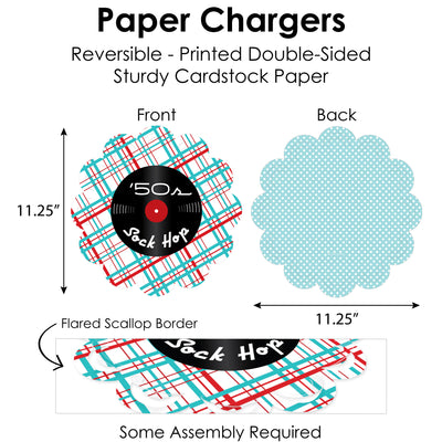 50’s Sock Hop - 1950s Rock N Roll Party Paper Charger and Table Decorations - Chargerific Kit - Place Setting for