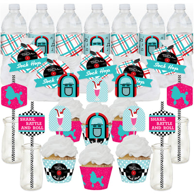 50's Sock Hop - 1950s Rock N Roll Party Favors and Cupcake Kit - Fabulous Favor Party Pack - 100 Pieces