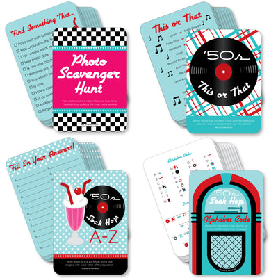 50's Sock Hop - 4 1950s Rock N Roll Party Games - 10 Cards Each - Gamerific Bundle