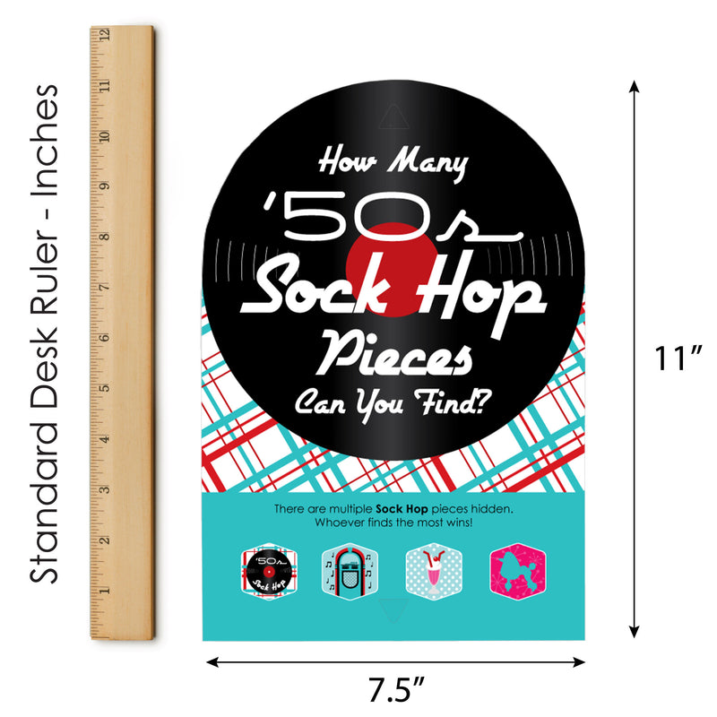 50’s Sock Hop - 1950s Rock N Roll Party Scavenger Hunt - 1 Stand and 48 Game Pieces - Hide and Find Game