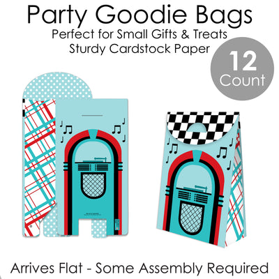 50's Sock Hop - 1950s Rock N Roll Gift Favor Bags - Party Goodie Boxes - Set of 12