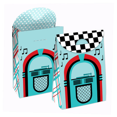 50's Sock Hop - 1950s Rock N Roll Gift Favor Bags - Party Goodie Boxes - Set of 12