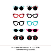 50's Sock Hop Glasses - Paper Card Stock 1950s Rock N Roll Party Photo Booth Props Kit - 10 Count