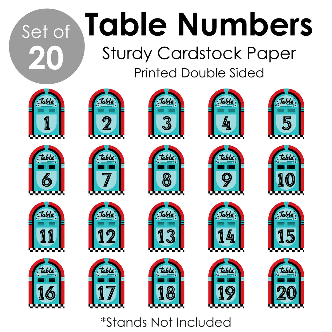 50's Sock Hop - 1950s Rock N Roll Party Double-Sided 5 x 7 inches Cards - Table Numbers - 1-20