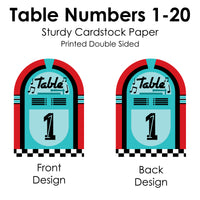 50's Sock Hop - 1950s Rock N Roll Party Double-Sided 5 x 7 inches Cards - Table Numbers - 1-20