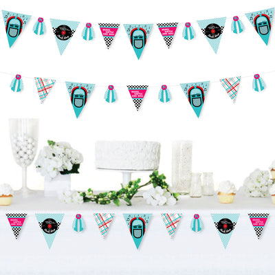 50’s Sock Hop - DIY 1950s Rock N Roll Party Pennant Garland Decoration - Triangle Banner - 30 Pieces