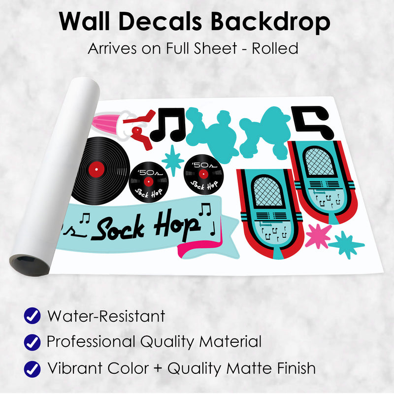 50’s Sock Hop - Peel and Stick 1950s Rock N Roll Party Decoration - Wall Decals Backdrop