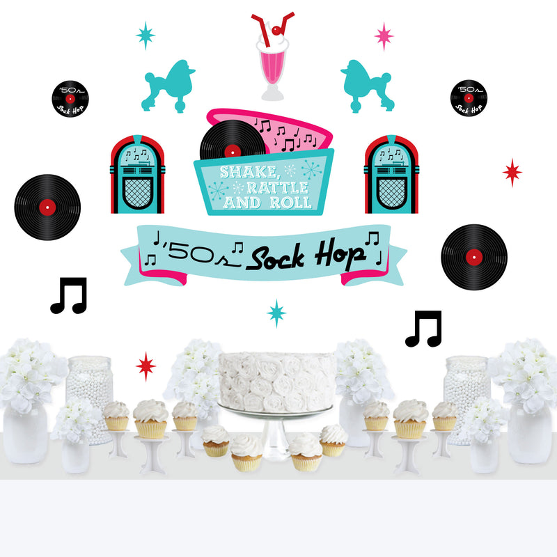 50’s Sock Hop - Peel and Stick 1950s Rock N Roll Party Decoration - Wall Decals Backdrop