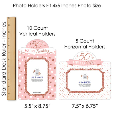 50th Pink Rose Gold Birthday - Happy Birthday Party Picture Centerpiece Sticks - Photo Table Toppers - 15 Pieces