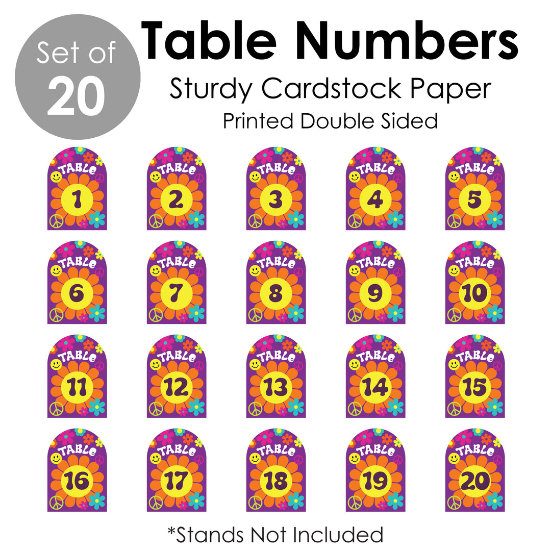 60's Hippie - 1960s Groovy Party Double-Sided 5 x 7 inches Cards - Table Numbers - 1-20
