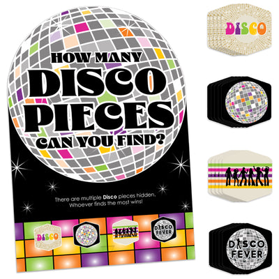 70’s Disco - 1970s Disco Fever Party Scavenger Hunt - 1 Stand and 48 Game Pieces - Hide and Find Game